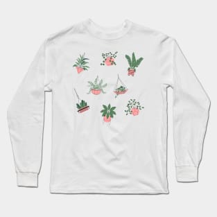 Cute Pink And Green Plant Drawing Long Sleeve T-Shirt